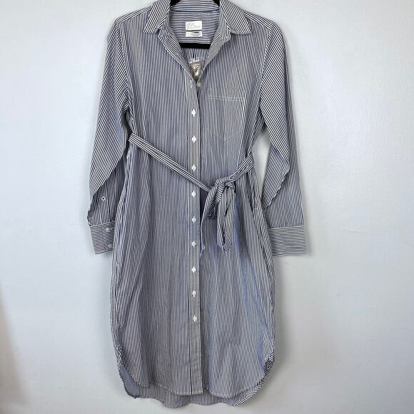 J. Crew Classic-fit Crisp Cotton Poplin Shirtdress Blue Striped Old Money Size 0 - Picture 2 of 12